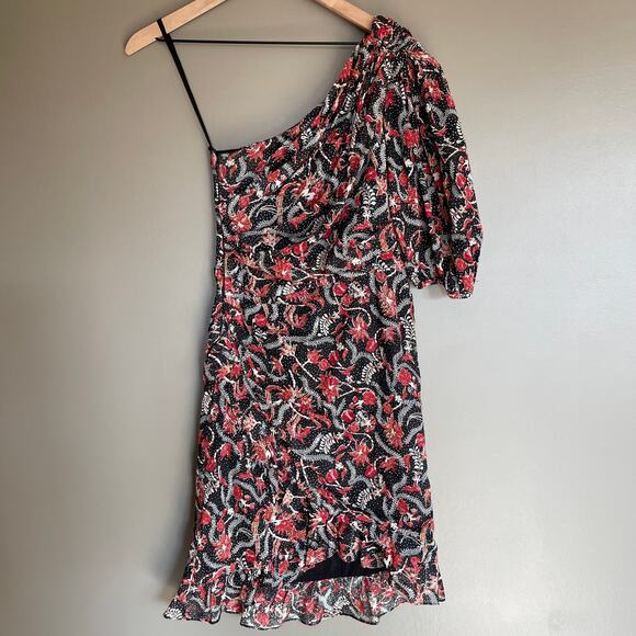 Isabel Marant Etoile Esther Dress Size XS One Shoulder‎ Printed Mini Ruffle Hem - Picture 4 of 16